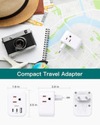 European Travel Plug Adapter, Addtam International Power Adapter with 3 Outlets 3 USB Charging Ports(2 USB C), Type C Adapter Travel Essentials to Most Europe EU Spain Italy France