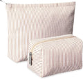Huhumy 2 Pcs Makeup Bag Set Cute Cosmetic Pouch for Women Seersucker Travel Toiletry Bag Preppy Small Makeup Purse Pouch Aesthetic Skincare Brushes Storage Organizer for Valentine Women(Khaki)