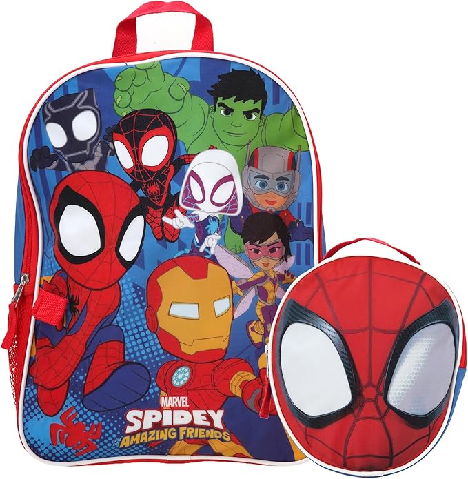 Fast Forward Spider-Man Boys Backpack and Lunch Box Set - 2 Piece 15'' School Backpack with Detachable Lunch Bag, Size One Size, Spidey and Friends Multi