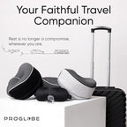 Proglobe Travel Neck Pillow 100% Memory Foam – Airplane & Car Travel Essentials Kit with 3D Eye Mask, Earplugs & Mesh Bag – Sleeping Support Pillow for Adults (Dark Grey)