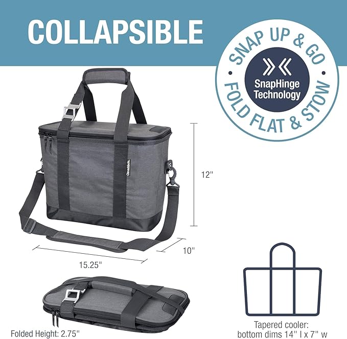 CleverMade Tahoe Collapsible Cooler Bag – Medium Portable Cooler Bag for Travel, Foldable Insulated Cooler for Beach, Picnic & Road Trips, Holds Up to 30 Cans, Leakproof Soft Carry Cooler - Gray