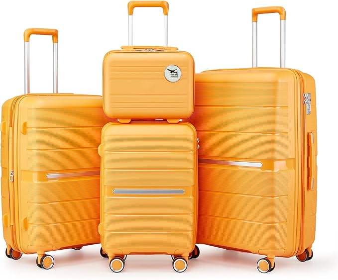 4 Piece Luggage Set, Hardside Expandable Lightweight Suitcase with 360° Mute Spinner Wheels Luggage Sets, TSA Lock, 14/20/24/28 Inch Travel Luggage for Men, Women and Girls (Orange 2)