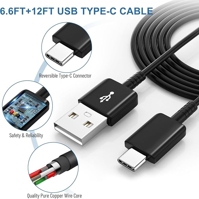 Type C Charger Fast Charging,Android Phone Charger Block with USB C Charger Cables 6.6Ft & 12Ft for S26/S25/S23/S22/S21/S20/S10/S10 Plus/S10E/S9/S8/S21Ultra/S22+/S22 Ultra/Note 8/9/10/20