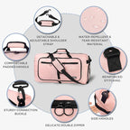 Fmeida 65L Duffle Bag with Shoes Compartment, Foldable Travel Duffel Bags for Men Women, Large Packable Travel Bag Water Repellent & Tear Resistant (Light Pink)