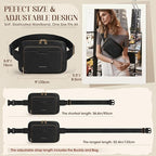 RAINSMORE Fanny Packs for Women, Leather Belt Bag Waterproof Everywhere Crossbody Waist Pack with Adjustable Strap Retro Sling Chest Bag for Work Running Travel Party, Black