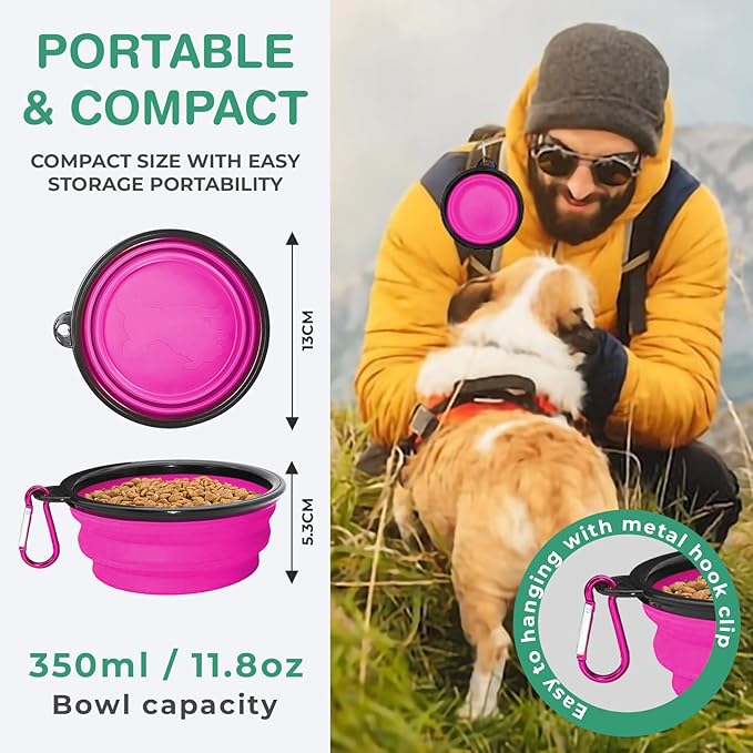 Collapsible Dog Bowls for Travel, Portable Dog Water Bowl & Food Bowl for Dogs and Cats, Foldable Pet Feeding Dish for Walking Hiking Camping with Carabiner, BPA Free, Purple