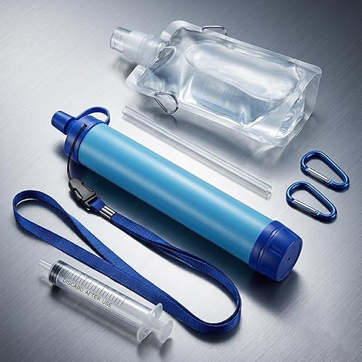 Personal Water Filter - Emergency Water Filter Straw, Portable Water Filtration System - 400 Gallon Capacity for Camping, Hiking, Backpacking & Travel - Includes 480ML Reservoir & Tube (1)
