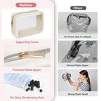F-color TSA Approved Toiletry Bag 3 Pack Medium - Clear Makeup Bag Travel Quart Size for Women Men, Clear Cosmetic Bag Airport Airline Compliant Carry on Bag, Beige