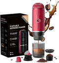 Portable Espresso Machine with 3-4 Min Self-heating, 7800mAh Rechargeable Electric Coffee Machine 19 Bar Compatible with NS Capsules and Ground Coffee (Red)
