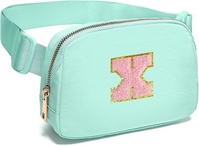 Gitus Belt Bag Fanny Pack Crossbody Bags with Initial Letter Patch Cute Stuff Birthday Gifts for Teenager Girls Trendy Preppy Stuff for Teen Girls Cool Stuff for Teens (Mint Green-X)