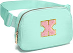 Gitus Belt Bag Fanny Pack Crossbody Bags with Initial Letter Patch Cute Stuff Birthday Gifts for Teenager Girls Trendy Preppy Stuff for Teen Girls Cool Stuff for Teens (Mint Green-X)