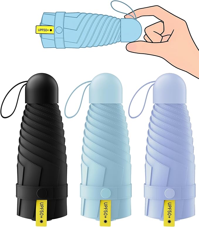 LMUGOOS 3 Pack Travel Mini Umbrella Small Compact, Portable Umbrella with UV Protection UPF 50+, Rainproof & Sunproof Folding Umbrella, Backpack & Pocket-Friendly
