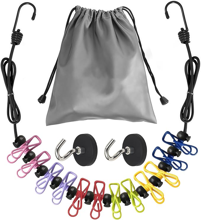 Magnetic Travel Clothesline for Cruise Ship - Retractable Clothesline Cruise Essentials Approved 2026 Stretches to 10ft with Magnetic Hooks,Positioning Beads&12 Anti Slip Clips for RV Camping Ship