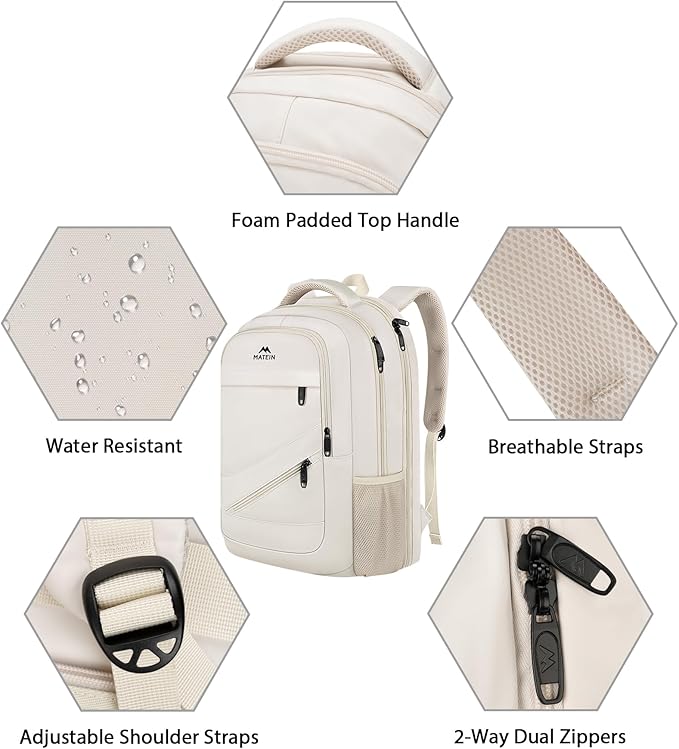 MATEIN Laptop Backpack Women Large Capacity, TSA Travel Backpack with Luggage Strap & Anti Theft Pocket, Water Resistant Teacher College Bookbag Fits 17 Inch Computer, Stylish Beige Work Daypack