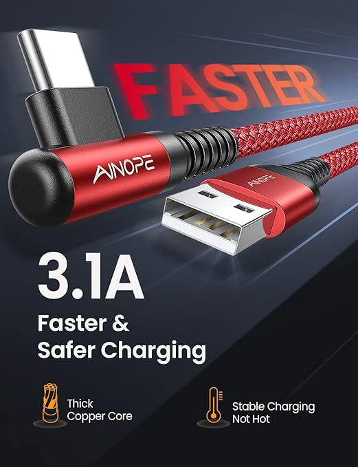 AINOPE USB C to USB Cable [3-Pack 3.3ft/6.6ft/10ft] 3.1A USB Fast Charge Right Angle, Resistant Nylon Braided USB C Charging Cable Compatible with Galaxy S21 S20 Plus, Note 20 10 9, Moto
