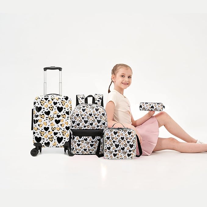 Kids Luggage with Spinner Wheels 5 Piece Carry on Suitcases for Girls 16" Toddler Suitcase Set Airline Approved (Purple Tower)