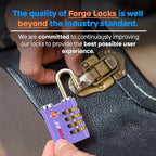 Forge Dual-Opening: Key or Combination Access Lock, TSA Approved Locks for Luggage, Pelican case, Travel, Gym, School, Stainless Steel Shackle. (Purple, 2 Pk)