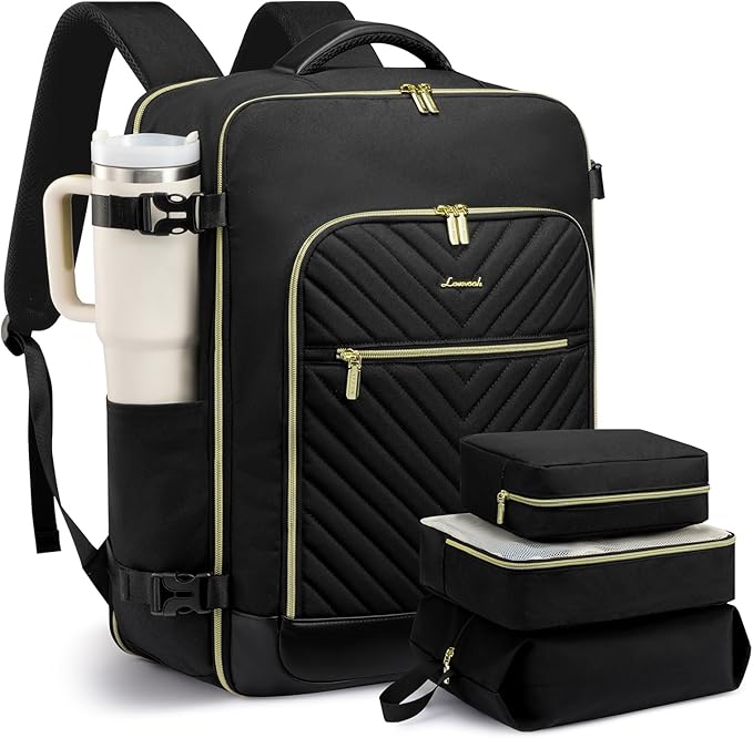 LOVEVOOK Large Travel Backpack for Women, TSA Carry on Backpack for Airplanes, 40L Personal Item Travel Bag for Women fits 17" Laptop,Waterproof Carry on Bag Airplane Approved with 3 Packing Cubes