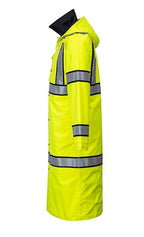Portwest UH447 Waterproof Reversible Raincoat Hi Vis Reflective Long Safety Rain Jacket Yellow/Black, 3X-Large