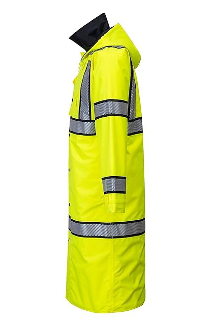 Portwest UH447 Waterproof Reversible Raincoat Hi Vis Reflective Long Safety Rain Jacket Yellow/Black, 3X-Large