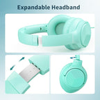Botesty Sound Headphones Wired with Microphone, Over Ear Foldable 3.5mm Plug in Headphones Corded with 4.9ft Tangle-Free Nylon Cord for Tablet, Laptop, MP3/4, School, Airplane Travel (Green)