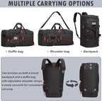 Gym Bag for Men and Women, 50L Extra Large Duffle Bag, 3-in-1 Travel Sports Duffel Bags with Shoe & Laptop Compartment for Overnight Weekender Gym Traveling Workout Deployment, Black+Red