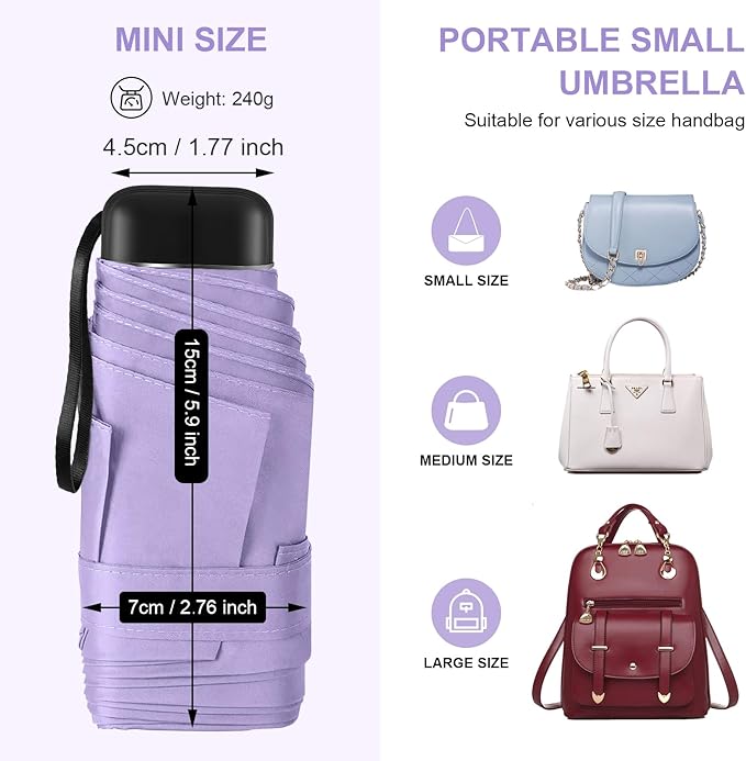 Compact Travel Umbrella with Case - Mini Umbrella for Purse, Small Lightweight &Tiny Design Perfect for Parasol Outdoor Sun&Rain Umbrellas