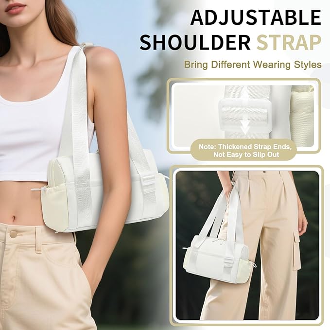 Mini Gym Bag for Women, Yoga Small Sports Bag for Women Girls, Waterproof PU Fitness Tote with Wet Compartment, White