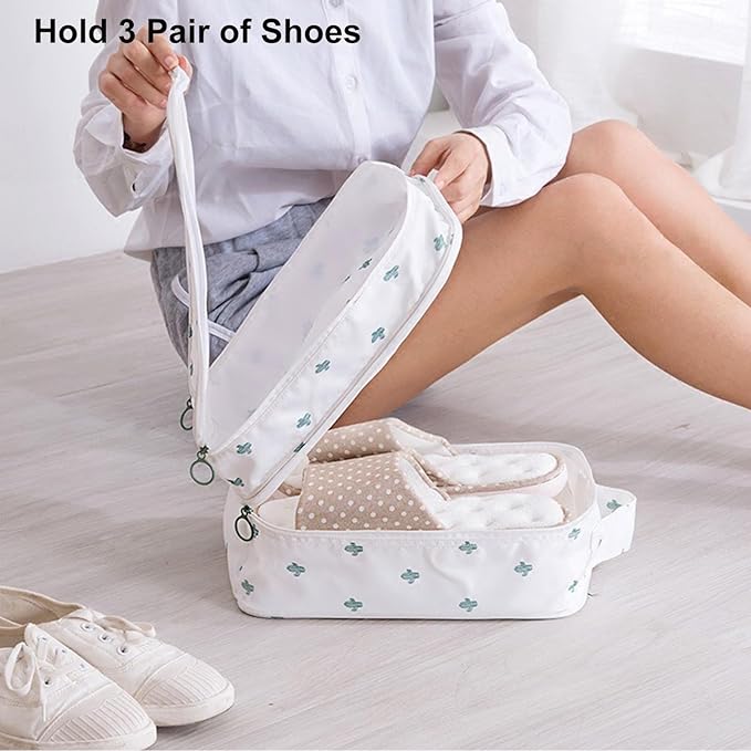 Shoe Bag for Travel, Travel Shoe Bag for Packing, Hold 3 Pairs of Shoes, Travel Essentials for Flying Shoe Organizer Shoe Storage Bag for Travel Cactus White