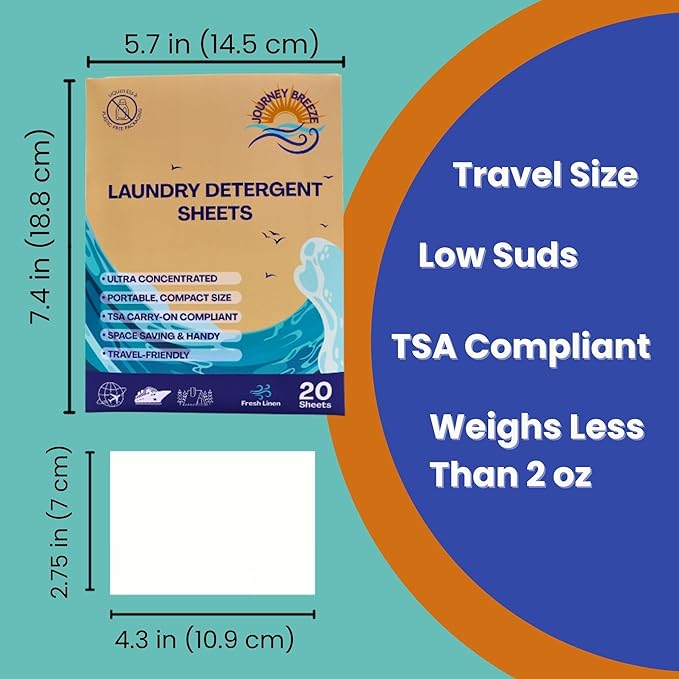 Travel Laundry Detergent Sheets Pack of 3 – Compact Laundry Sheets for Travel, Hand Wash or Machine Wash Detergent Strips for Sink Washing Clothes on Trips, Hotels & Cruises