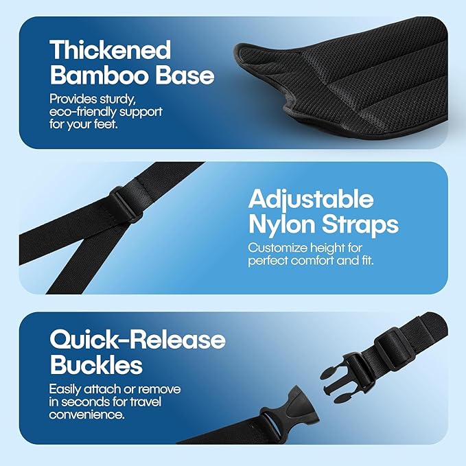4 Pack Airplane Foot Hammock – Leg Pressure Relief Footrest for Plane Travel, No-Collapse Bamboo Support with Memory Foam Cushion, Adjustable Foot Sling for Long Flights & Office
