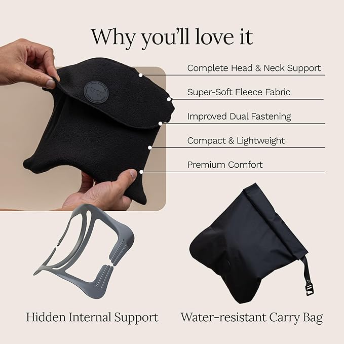trtl Travel Pillow Original 2.0 – Scientifically Proven Super Soft Travel Pillow with Premium Head & Neck Support – for Airplane Travel – Machine Washable – Lightweight & Compact – Jet Black