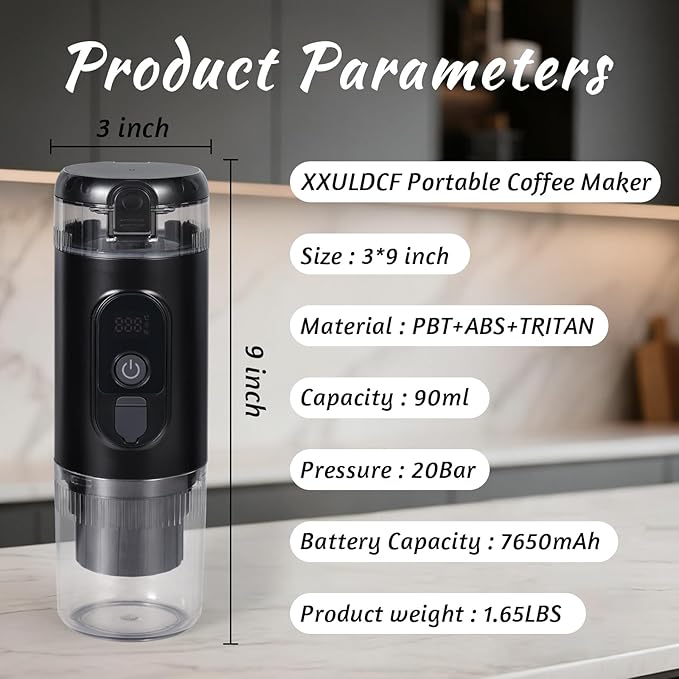 Portable Espresso Maker,Electric Travel Coffee Machine with Self-Heating and 20 Bar Pressure USB-C Rechargeable, Smart Display, 2-in-1 Capsule and Ground Compatible for Camping, RV, Car and Office