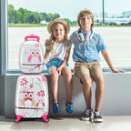BABY JOY 2 PC Kids Luggage, 16" Toddlers Carry-on Suitcase & 12” Backpack Set, Children Travelling Case w/ 4 Casters & Retractable Handle, Lightweight Trolley Case for Boys & Girls (Owl)