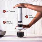 AeroPress Premium Coffee Press, Glass, Stainless Steel & Aluminum Coffee Maker, all-in-One French Press, Pour-Over & Espresso-Style manual brewer, 2 min brew for less bitterness, more flavor (White)