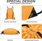 Drawstring Backpack Sports Water Resistant String Bag Sport Gym Sackpack for Women Men Large with Zipper, Orange