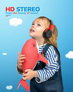 awatrue Kids Headphones for School Travel, 85/94dB Safe Volume Limit, 3.5mm Jack, HD Mic, Portable Wired Headphone with Shareport, Stereo Sound On-Ear Headphones for Toddler Kids Girls Boys BlackRed