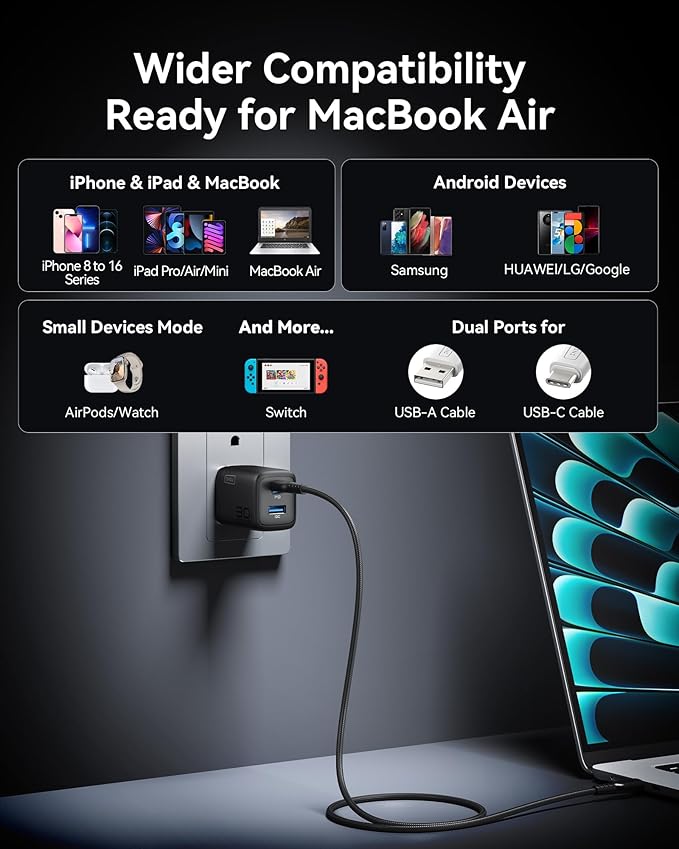 INIU Pocket Size 5000mAh 20W PD Fast Charging Power Bank & 2-Pack 30W PD Fast Charging, [USB-C + USB-A] Wall Charger Combo