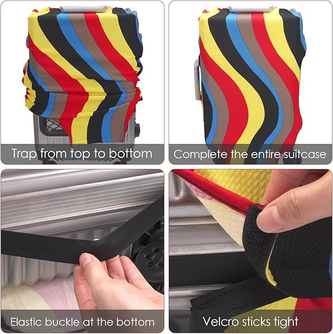 Adorila Travel Luggage Cover Suitcase Protector - Elastic Washable Protective Cover for Suitcase, Colorful Wave Pattern, Size L
