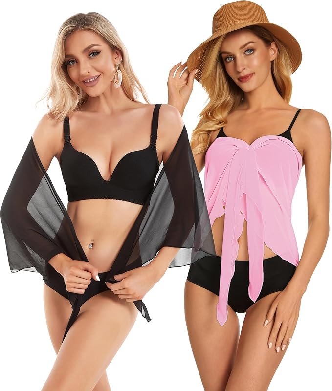 CHICGAL 2 Pieces Women Beach Sarong Bathing Suit Wrap Skirt Sheer Bikini Swimsuit Cover Ups for Swimwear