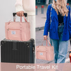 Travel Pillow and Blanket Set & Foot Rest, Memory Foam Neck Pillow Airplane Blanket & Airplane Foot Hammock & Foldable Duffel Bag, Eye Mask & Earplugs, Portable Travel Accessories Essentials, Pink