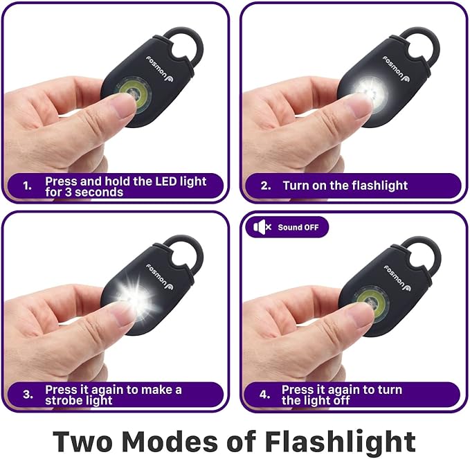 Fosmon Personal Alarm for Women, Self Defense Protection Keychain Safety Sound Siren 125DB with Strobe Light LED Flashlight Carabiner, SOS Emergency Security Alert Device for Kids Teenager Elderly Men
