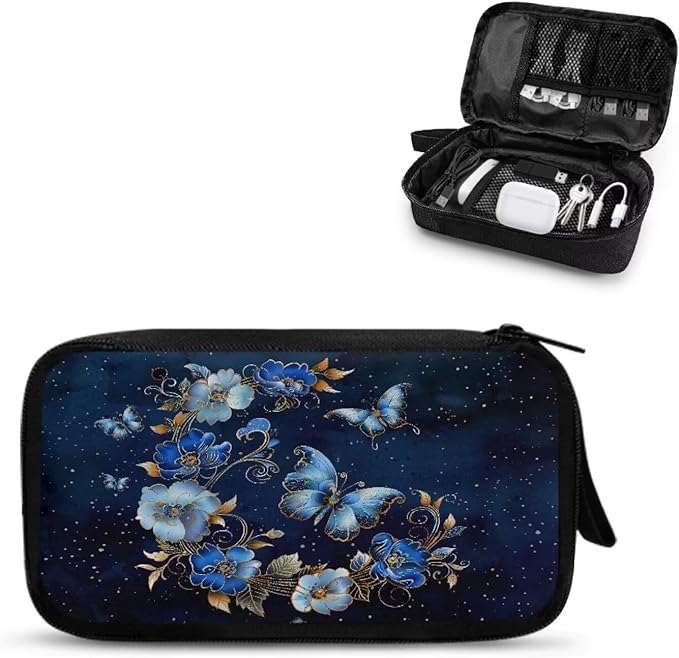 Floral Moon Butterfly Print Electronics Organizer, Travel Cable Organizer Bag, Portable Cord & Charger Storage, Compact Tech Bag & Case