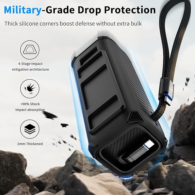 YWXTW Silicone Case for Anker Laptop Power Bank (25,000mAh/165W) - Shockproof Drop-Resistant, Built-in Cable Storage | Non-Slip Grip, Hidden Dust Plug Protective Cover for Anker Power Bank 165w
