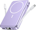 Aobbow Magnetic Portable Charger, 10000mAh Power Bank, 5 in 1 Portable Charger with Built in Cable, 20W Fast Charging for Magsafe Battery Pack Compatible with iPhone 17/16/15/14/13 Pro/Pro Max Series