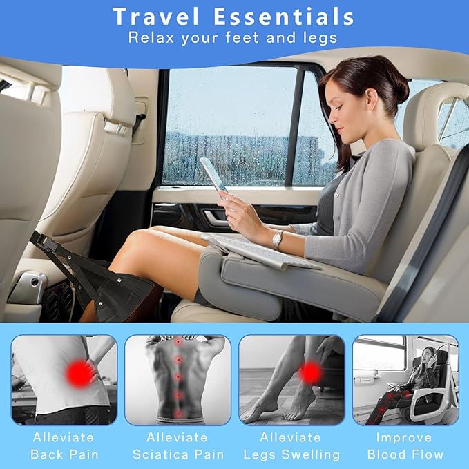 Airplane Foot Hammock for Plane Travel, Foot Sling for Airplane Travel,Portable Leg Hammock for Foot & Leg Support, Improve Comfort, A Must-Have for Long Flights, Work, Travel, 2 Pack, Black & Blue