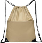 Drawstring Backpack Sports Water Resistant String Bag Sport Gym Sackpack for Women Men Large with Zipper, Khaki