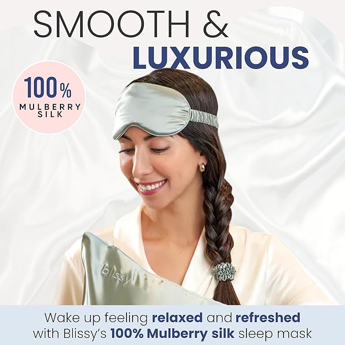 Blissy Silk Sleep Mask - Eye Sleeping Mask for Women & Men for Total Blackout - 100% Pure Mulberry Silk, 22 Momme 6a Fibers - Blindfold Sleep Mask Side Sleeper Eye Cover (Matcha)