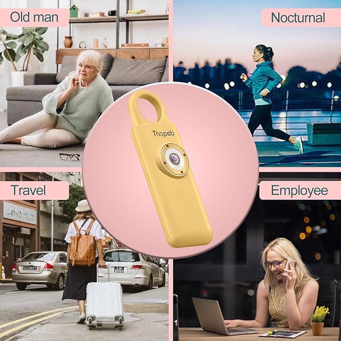 Thopeb–The Original Personal Safety Alarm for Women Self Defense – Elders & Kids Self Defense Keychain Siren – 135dB Loud Siren Bird Sound – Cute Key Chains Protection (Metallic Gold)
