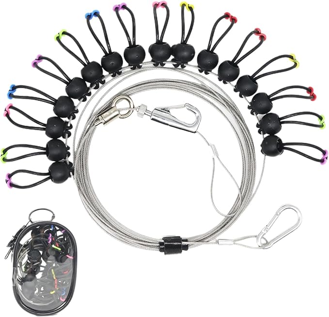 Camping Travel Clothesline - Holds 20lbs Anti-Sagging Wire Rope with 16 Windproof Hanging Point Adjustable Retractable 3-12Ft for Compact Outdoor Portable Clothes Line